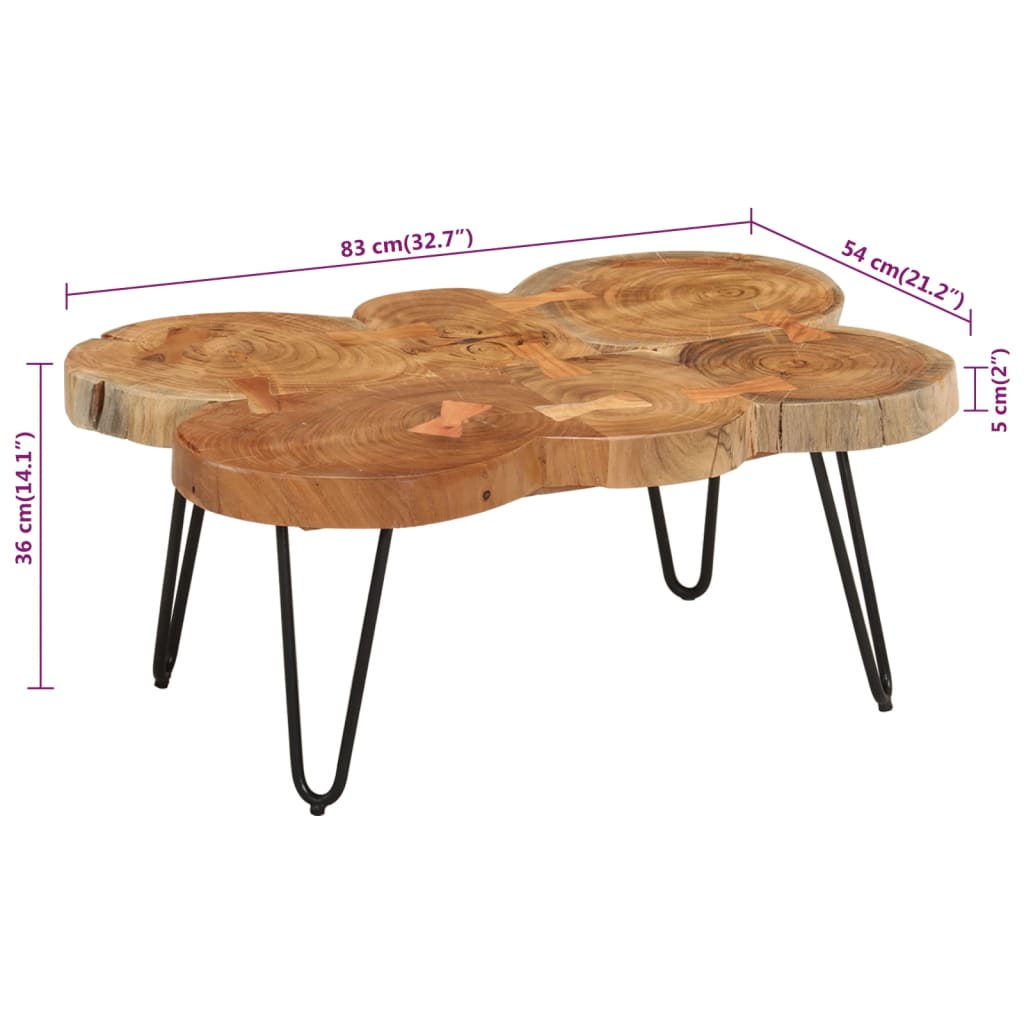 Table basse 36 cm 6 troncs bois d'acacia massif