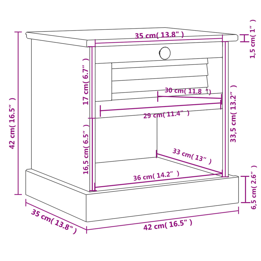 Table de chevet VIGO 42x35x42 cm bois de pin massif