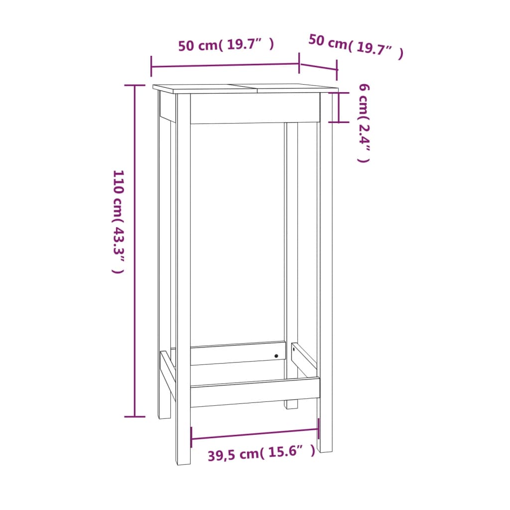 Table de bar 50x50x110 cm bois massif de pin