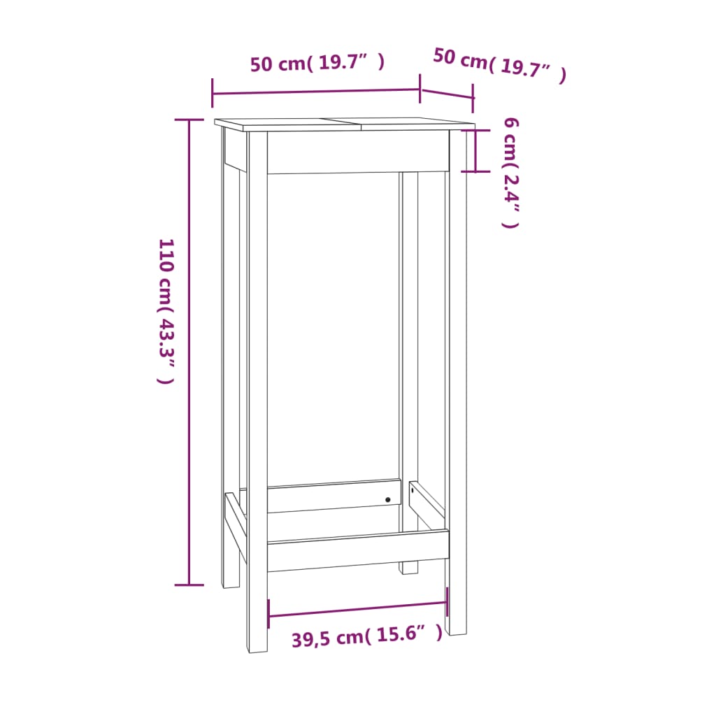 Table de bar blanc 50x50x110 cm bois massif de pin