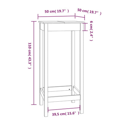 Table de bar blanc 50x50x110 cm bois massif de pin