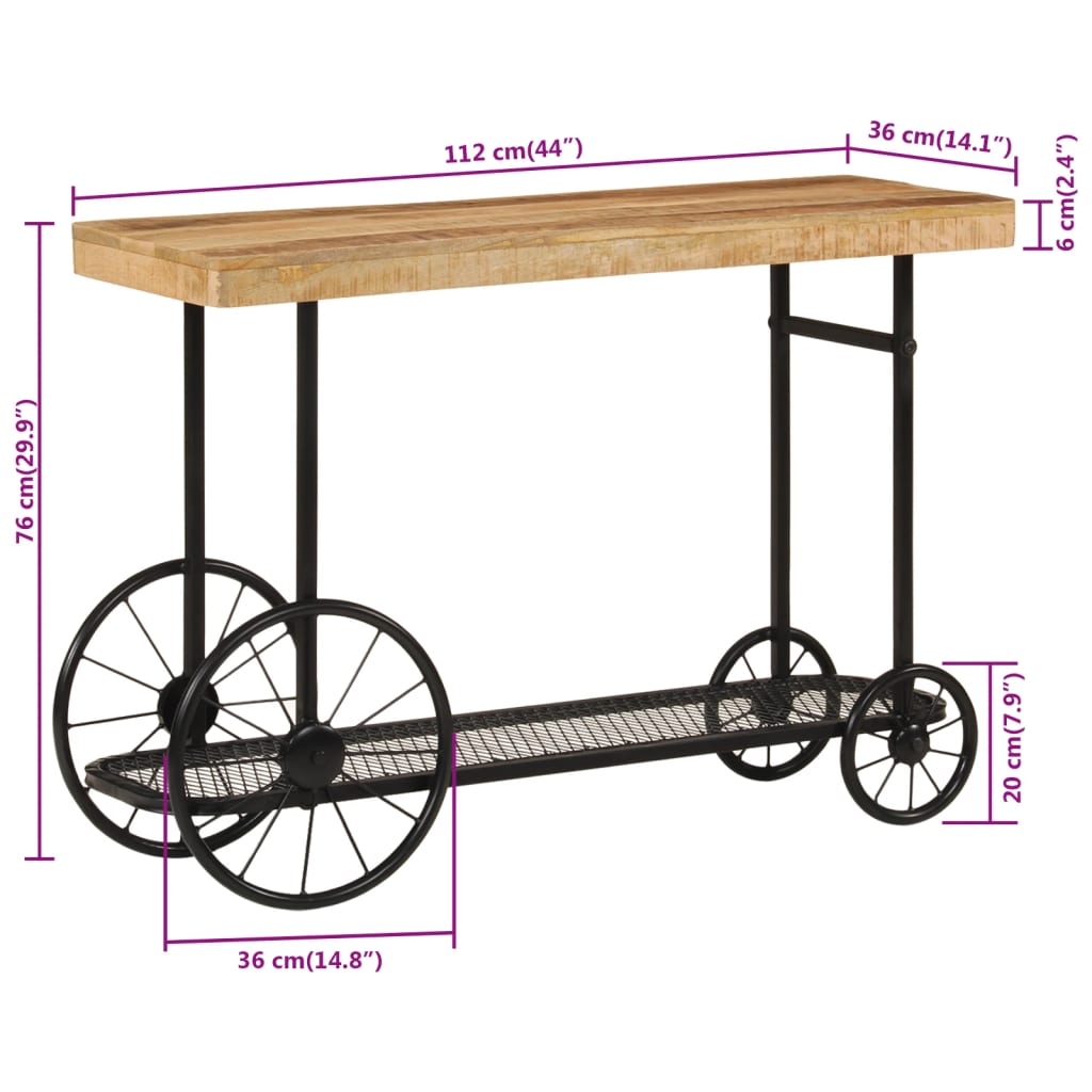 Table console 112x36x76 cm bois massif de manguier et fer