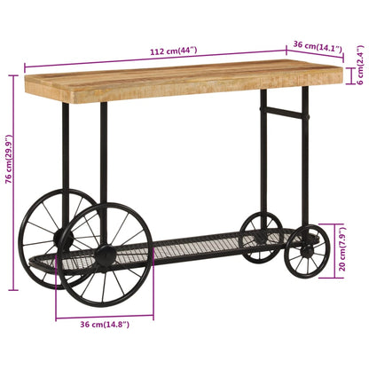 Table console 112x36x76 cm bois massif de manguier et fer