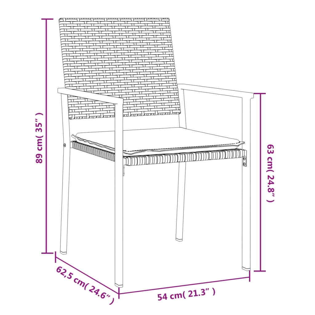 Chaises de jardin et coussins lot de 6 noir 54x62,5x89 cm rotin