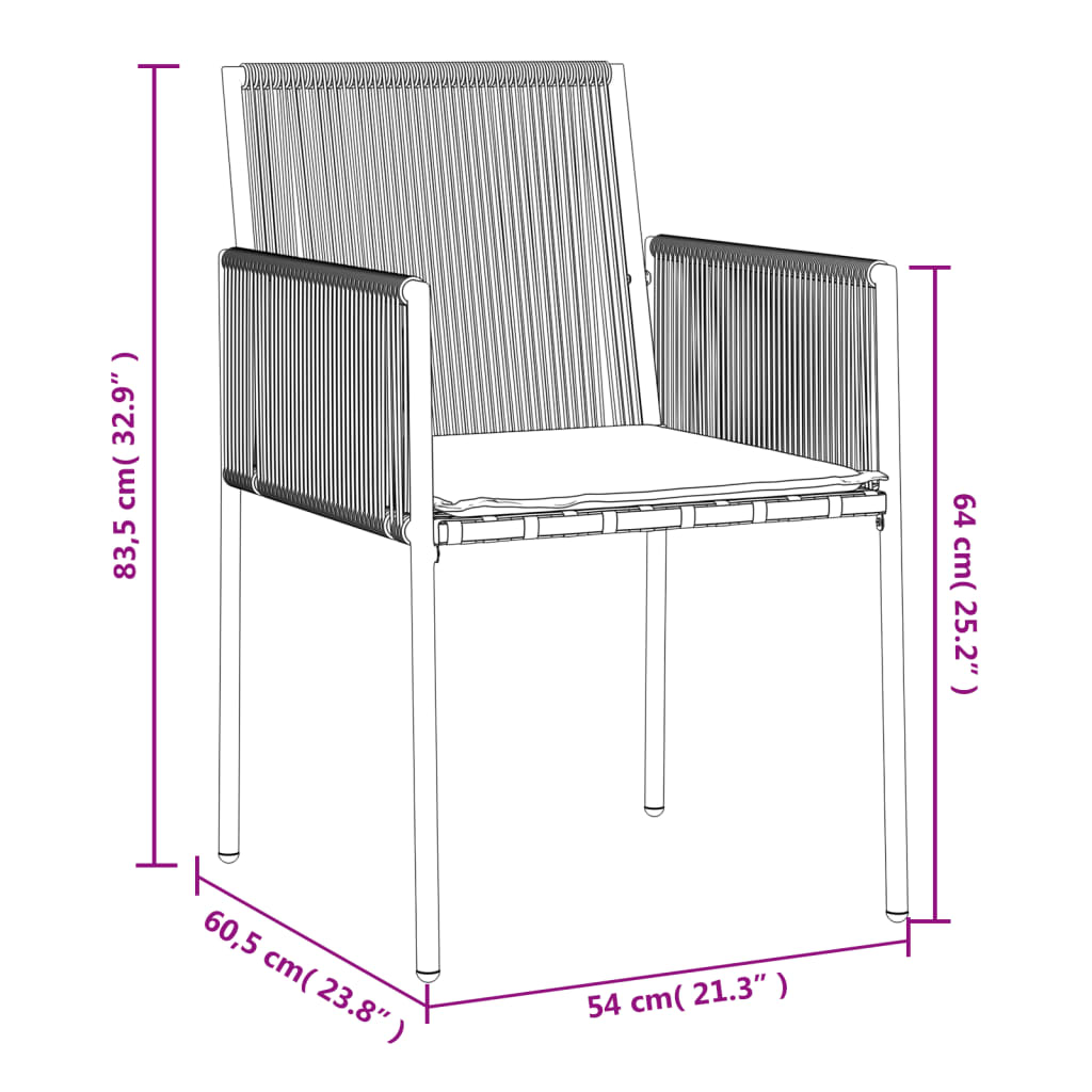 Chaises de jardin et coussins lot de 6 noir 54x60,5x83,5 cm