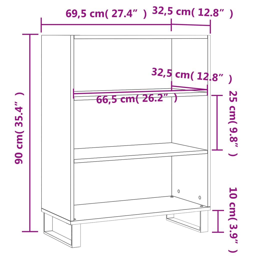 Armoire à étagères gris béton 69,5x32,5x90 cm bois d'ingénierie