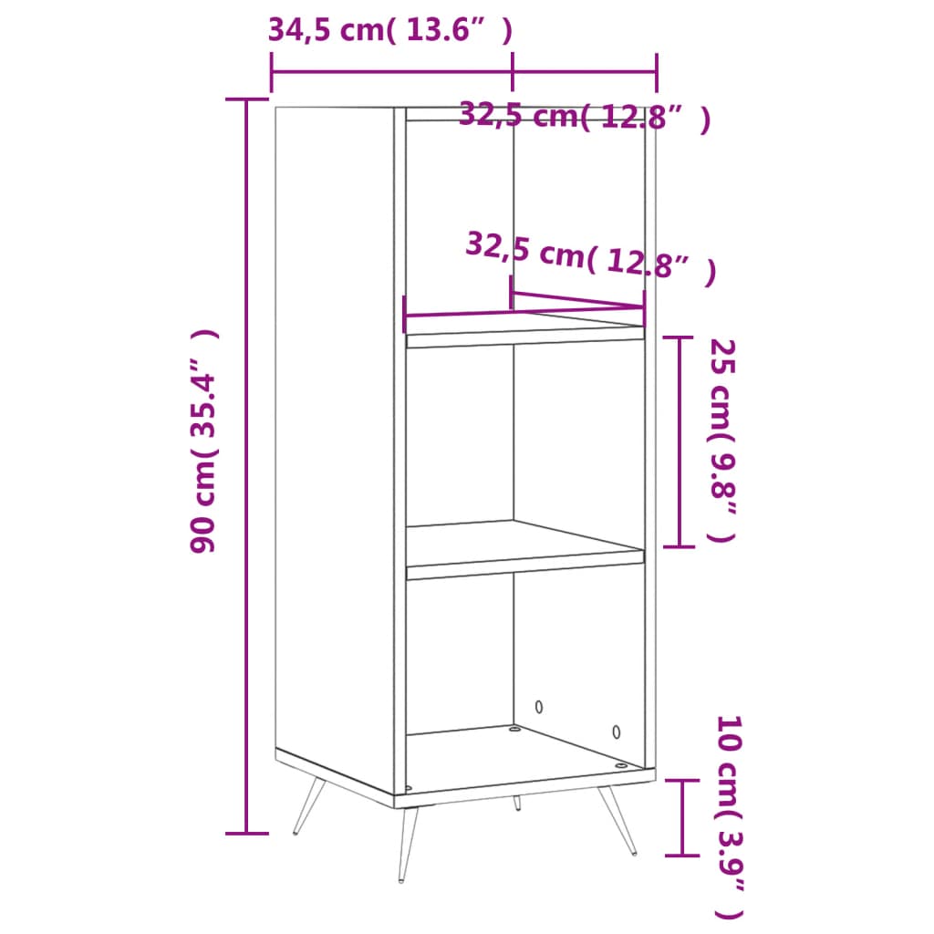 Armoire à étagères chêne marron 34,5x32,5x90 cm bois ingénierie