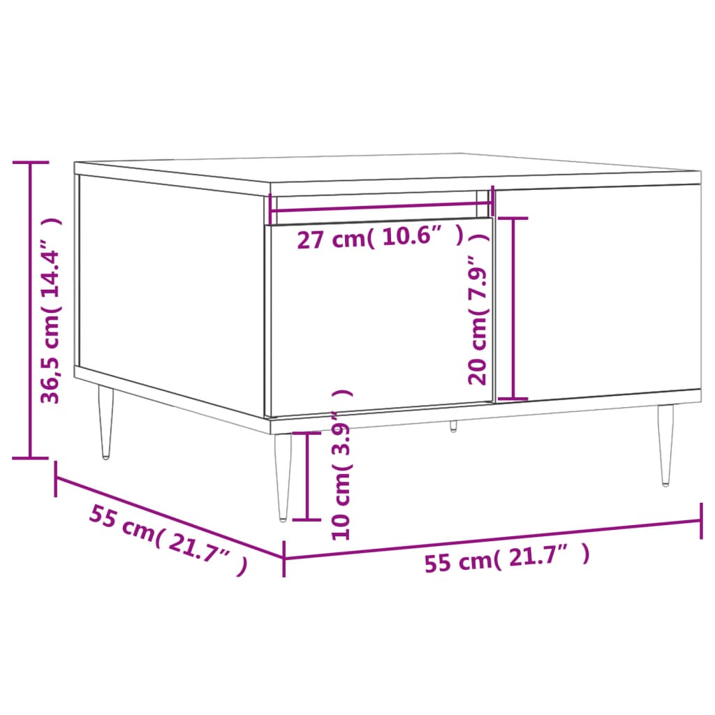 Table basse blanc brillant 55x55x36,5 cm bois d'ingénierie