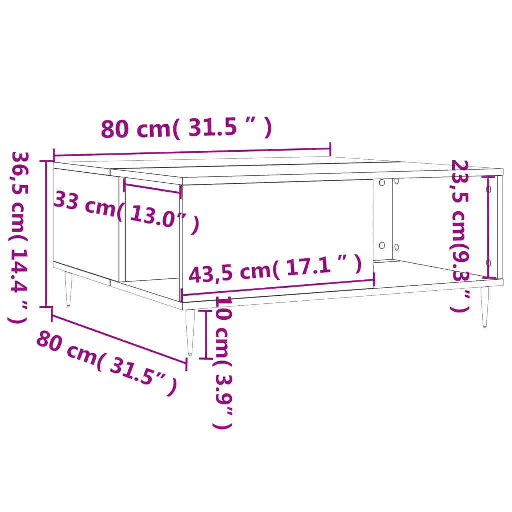 Table basse blanc 80x80x36,5 cm bois d'ingénierie