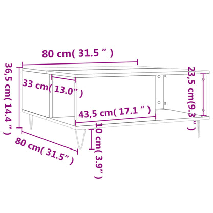 Table basse chêne fumé 80x80x36,5 cm bois d'ingénierie