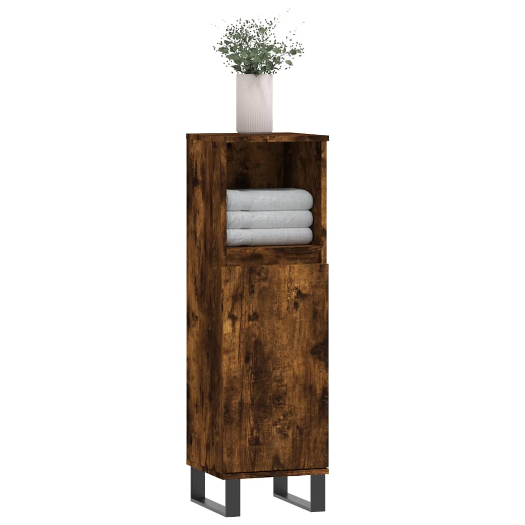 Armoire de bain chêne fumé 30x30x100 cm bois d'ingénierie