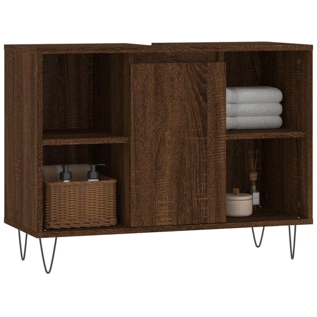 Armoire salle de bain chêne marron 80x33x60cm bois d'ingénierie