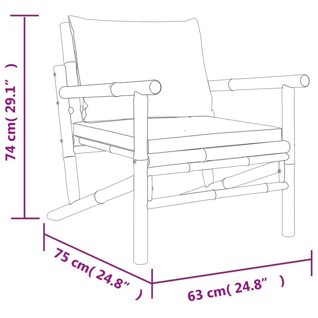 Chaises de jardin lot de 2 avec coussins gris foncé bambou