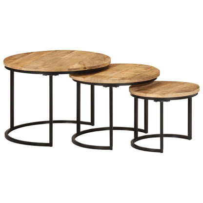 Tables gigognes 3 pcs bois de manguier massif brut