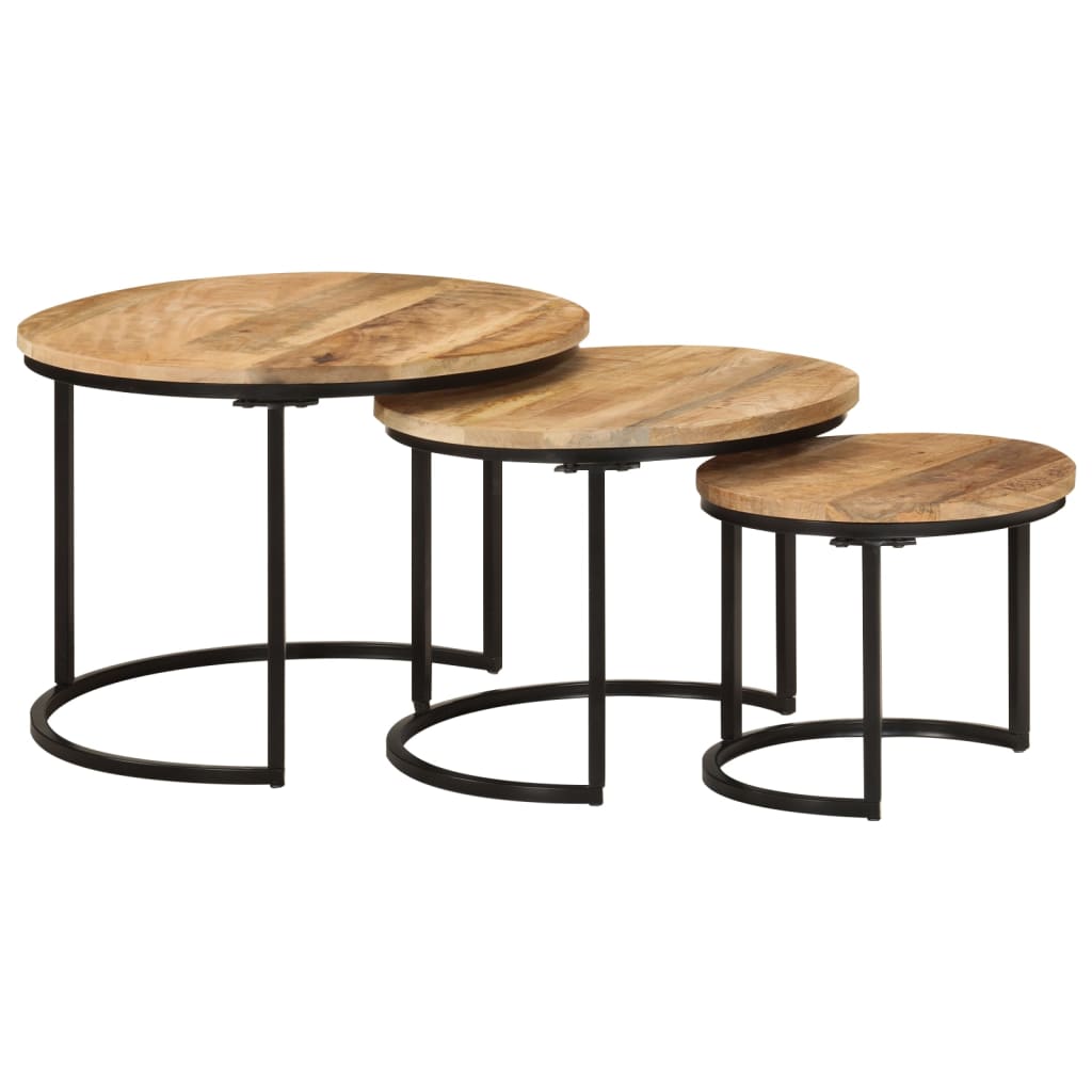 Tables gigognes 3 pcs bois de manguier massif brut