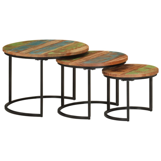 Tables gigognes 3 pcs bois massif de récupération