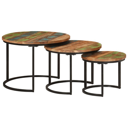 Tables gigognes 3 pcs bois massif de récupération