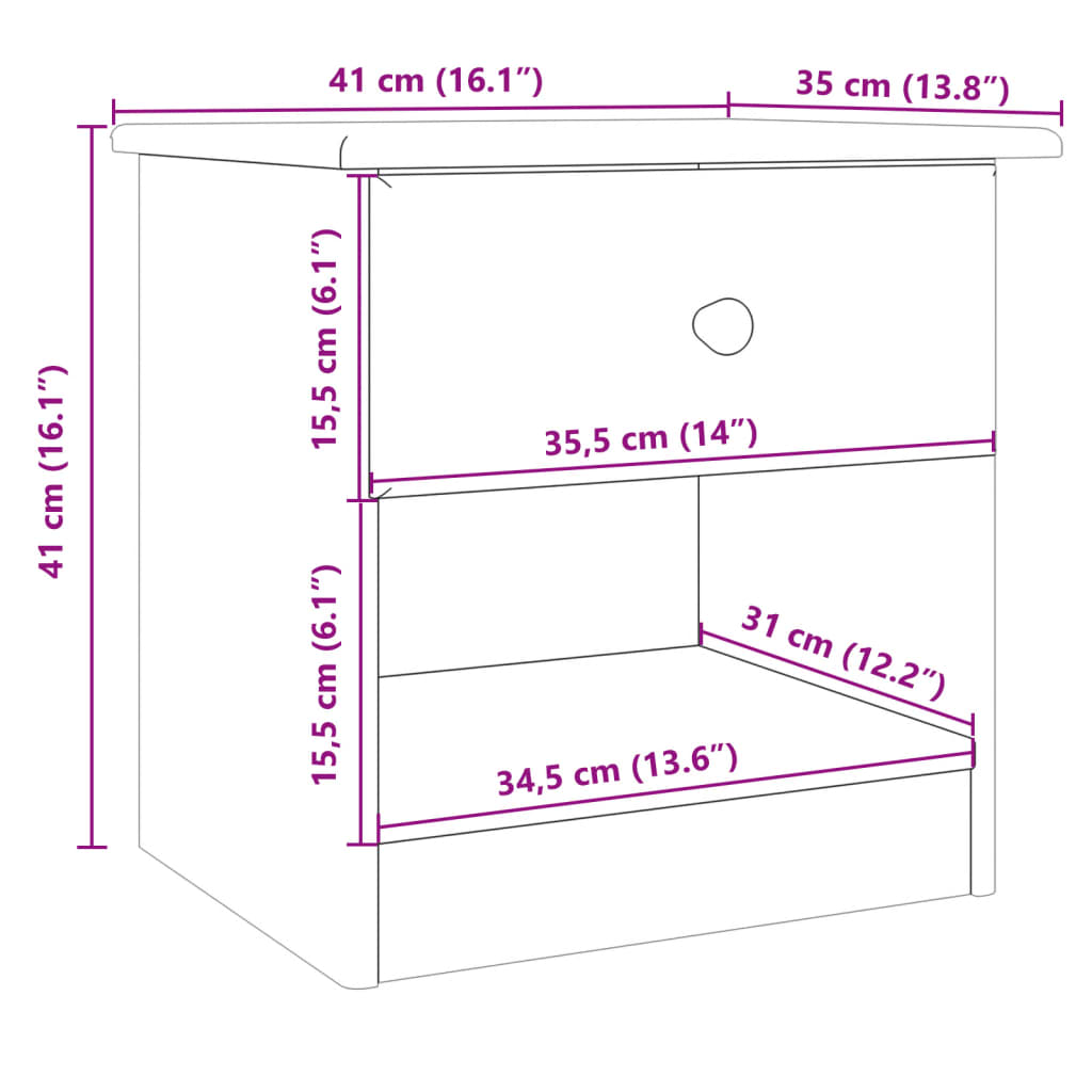 Table de chevet ALTA 41x35x41 cm bois de pin massif