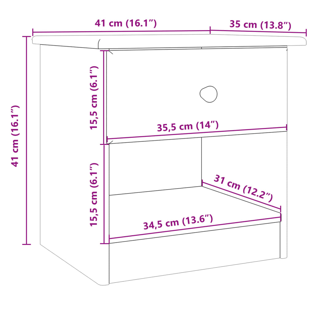 Table de chevet ALTA blanc 41x35x41 cm bois de pin massif