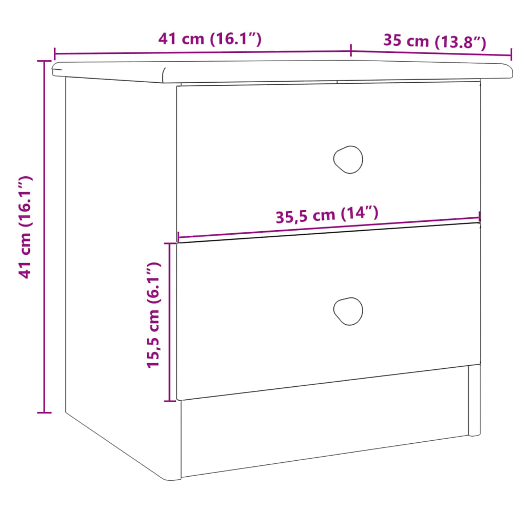 Table de chevet ALTA 41x35x41 cm bois de pin massif