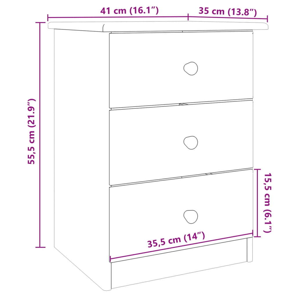 Table de chevet ALTA blanc 41x35x55,5 cm bois de pin massif