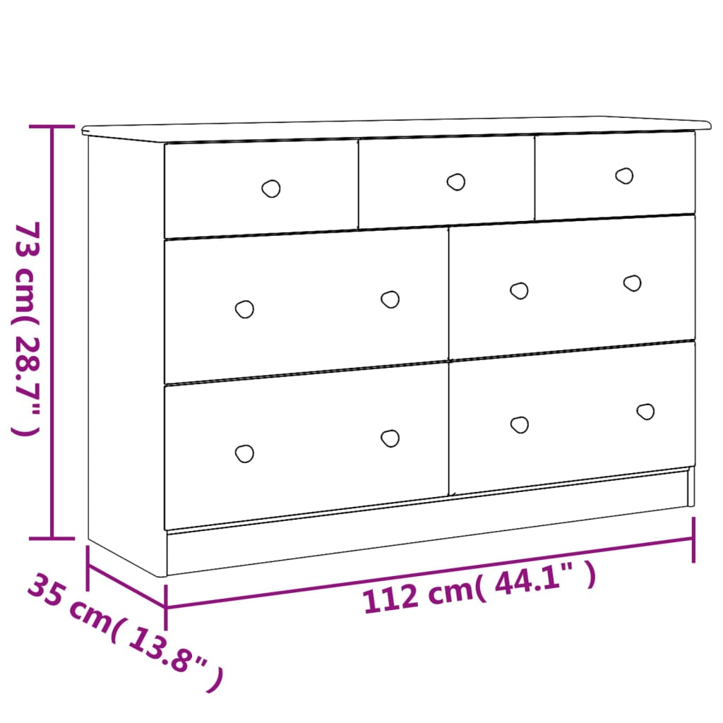 Commode ALTA blanc 112x35x73 cm bois massif de pin