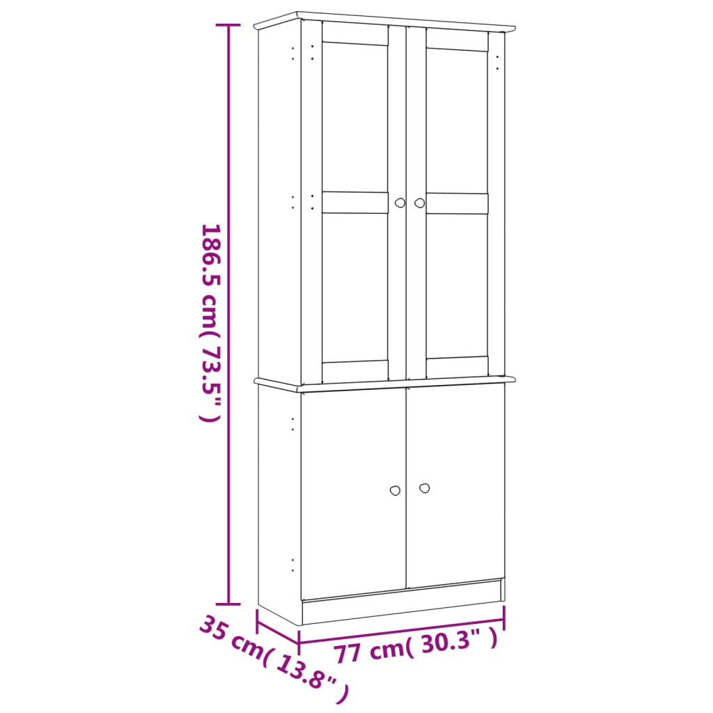 Vitrine en verre ALTA 77x35x186,5 cm bois de pin massif