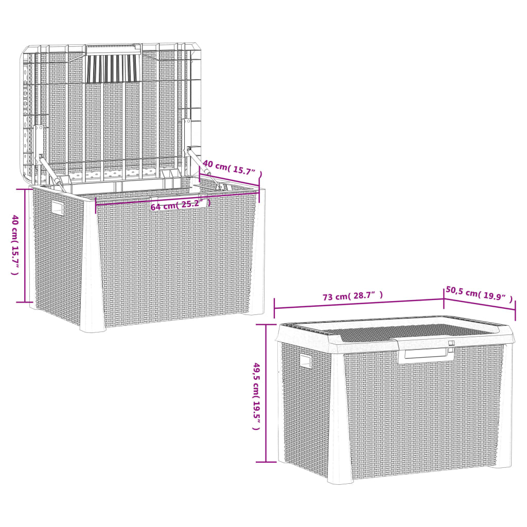 Boîte de rangement de jardin anthracite 125 L PP