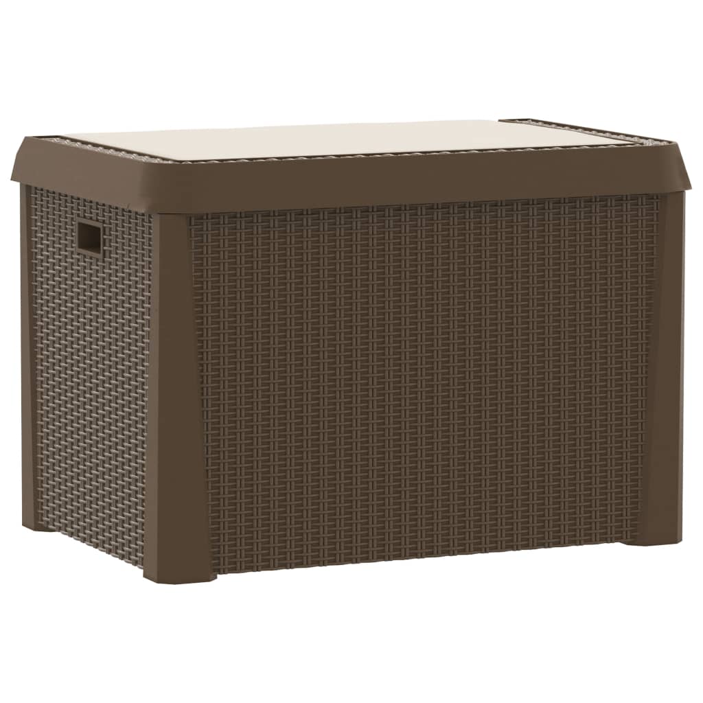 Boîte de rangement jardin coussin de siège marron 125 L PP