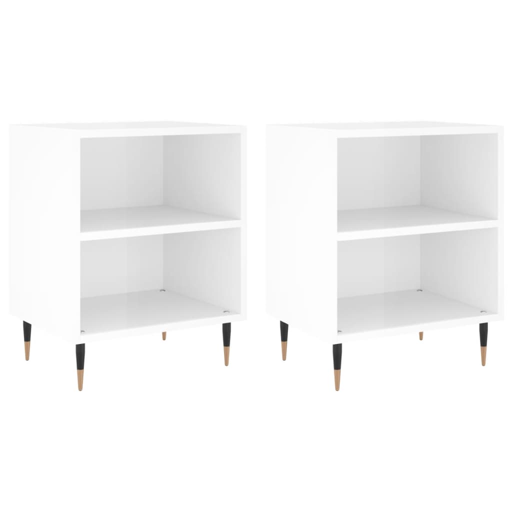 Tables de chevet 2pcs blanc brillant 40x30x50cm bois ingénierie