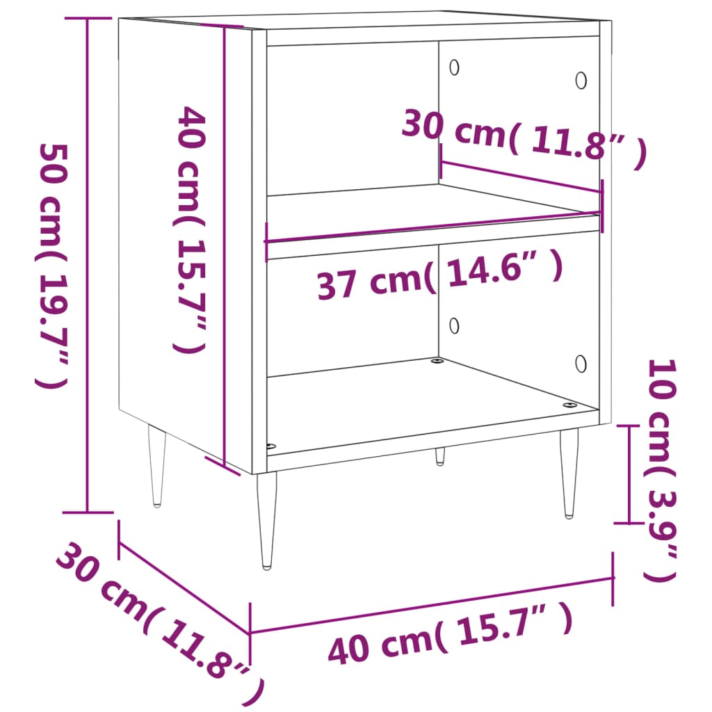 Tables de chevet 2pcs chêne sonoma 40x30x50cm bois d'ingénierie