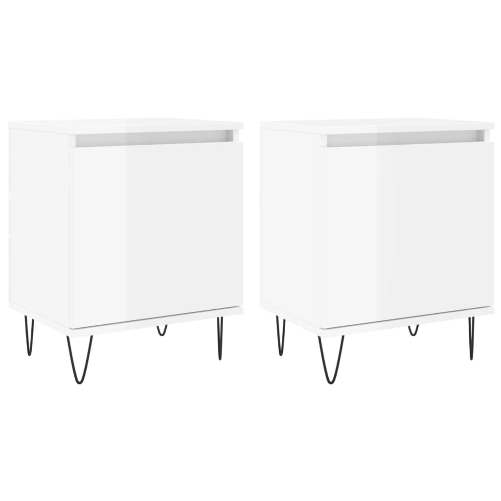 Tables de chevet 2pcs blanc brillant 40x30x50cm bois ingénierie