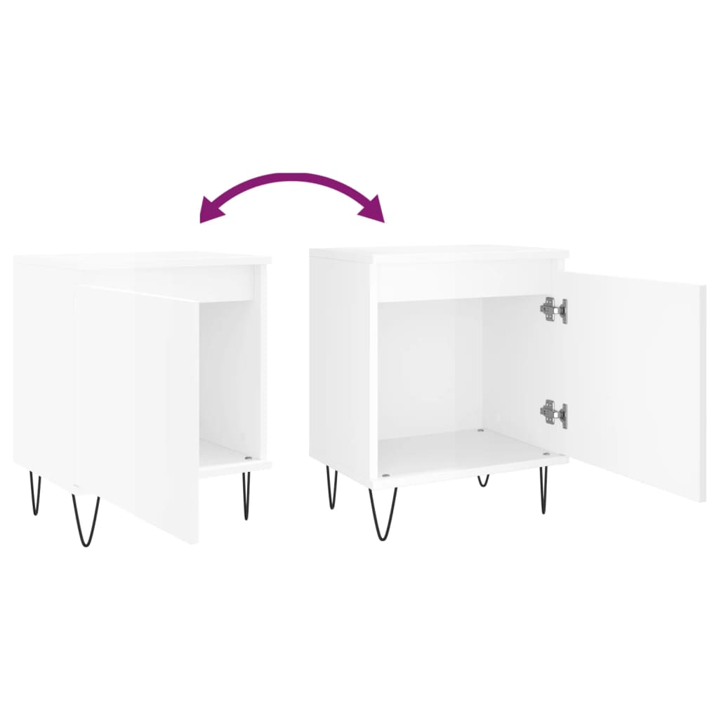 Tables de chevet 2pcs blanc brillant 40x30x50cm bois ingénierie