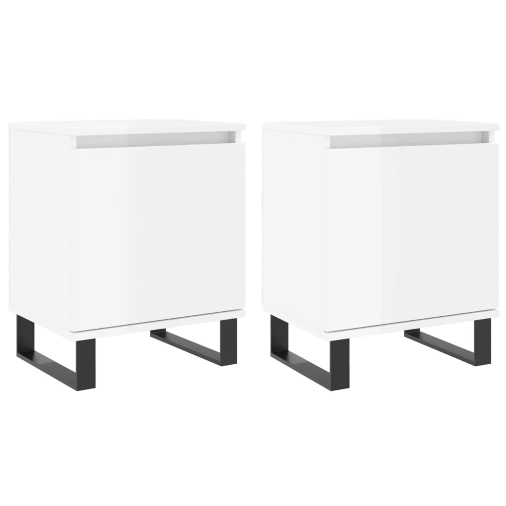 Tables de chevet 2pcs blanc brillant 40x30x50cm bois ingénierie