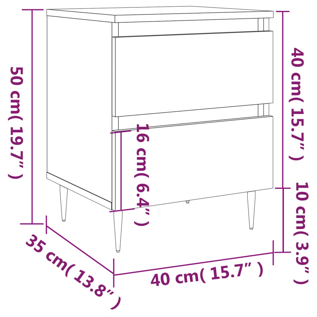 Tables de chevet 2 pcs gris béton 40x35x50 cm bois d’ingénierie