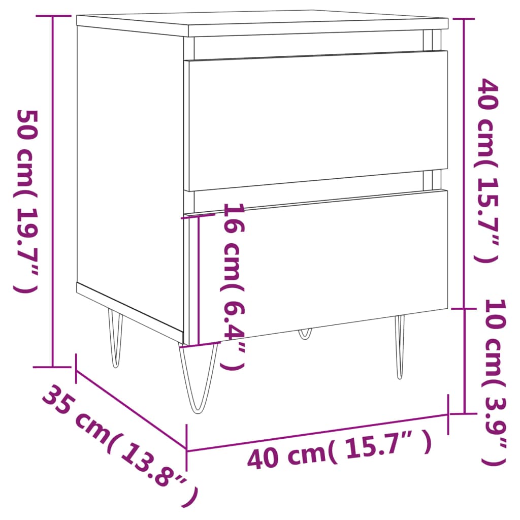 Table de chevet chêne fumé 40x35x50 cm bois d’ingénierie