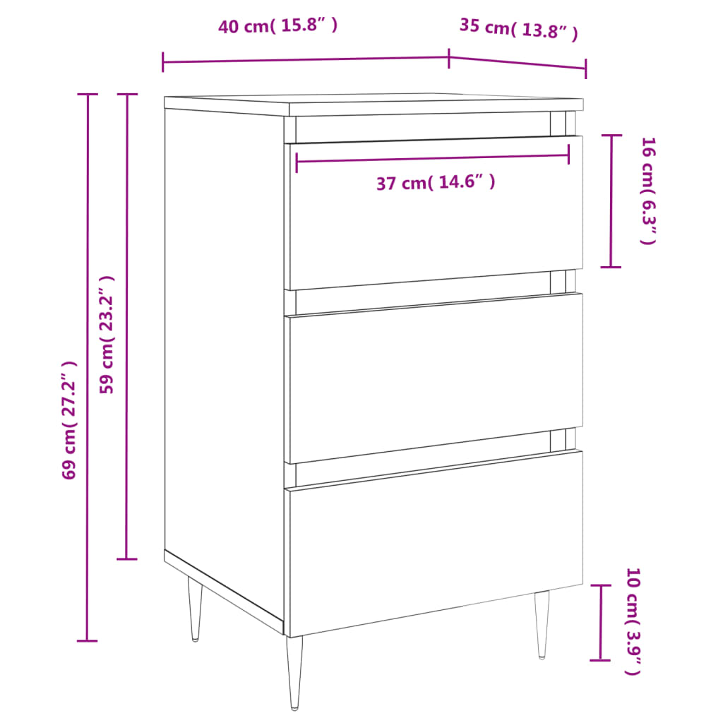 Tables de chevet 2 pcs sonoma gris 40x35x69 cm bois ingénierie