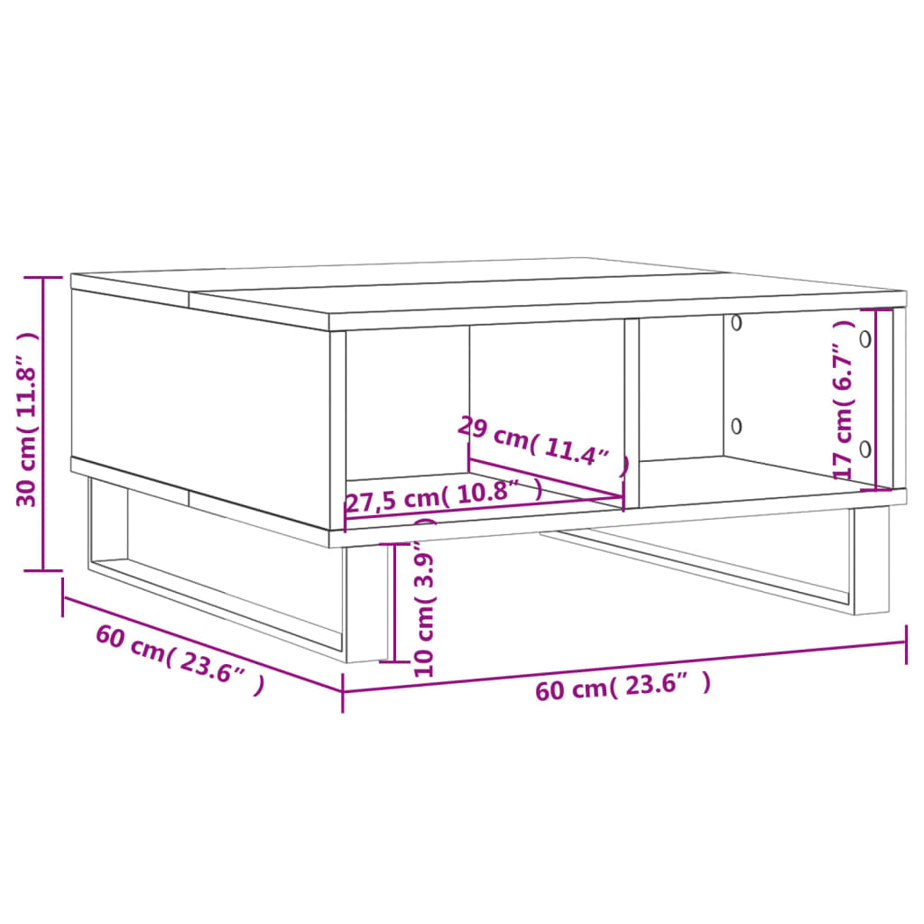 Table basse gris béton 60x60x30 cm bois d'ingénierie