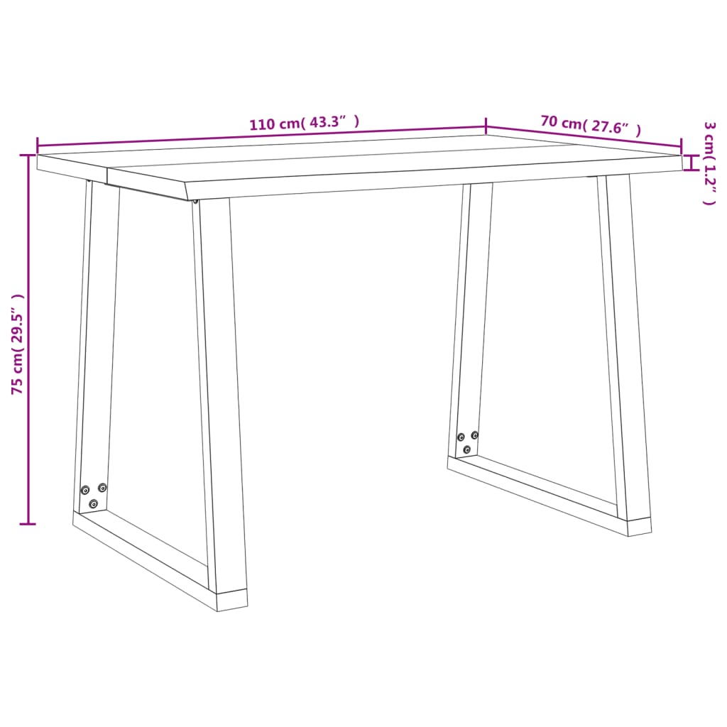 Table à manger 110x70x75 cm bois d'acacia solide à bord vif