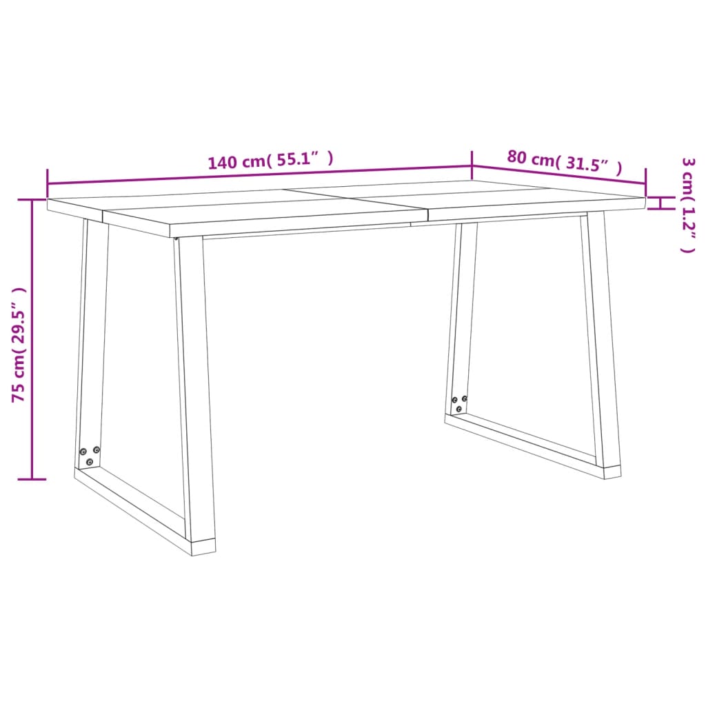 Table à manger 140x80x75 cm bois d'acacia solide à bord vif