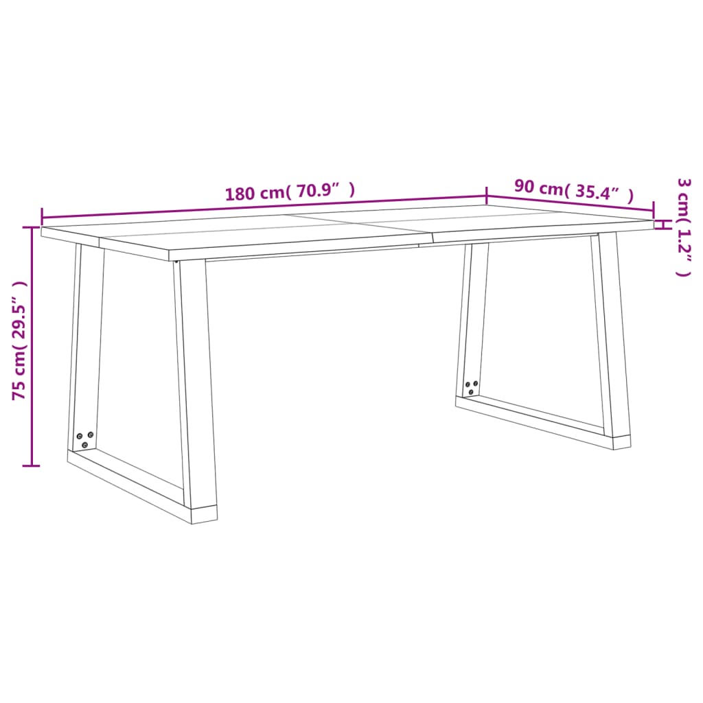 Table à manger 180x90x75 cm bois d'acacia solide à bord vif