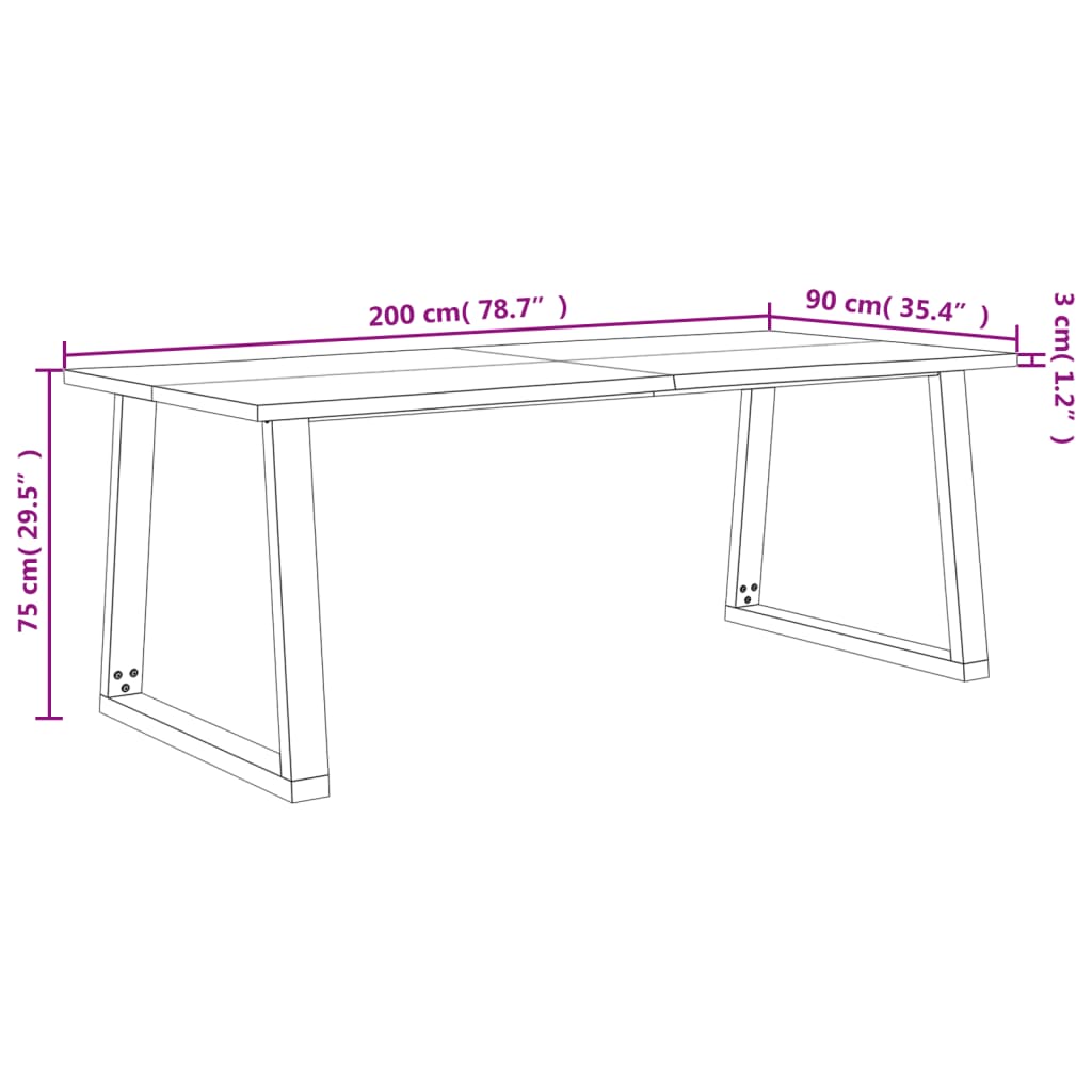 Table à manger 200x90x75 cm bois d'acacia solide à bord vif