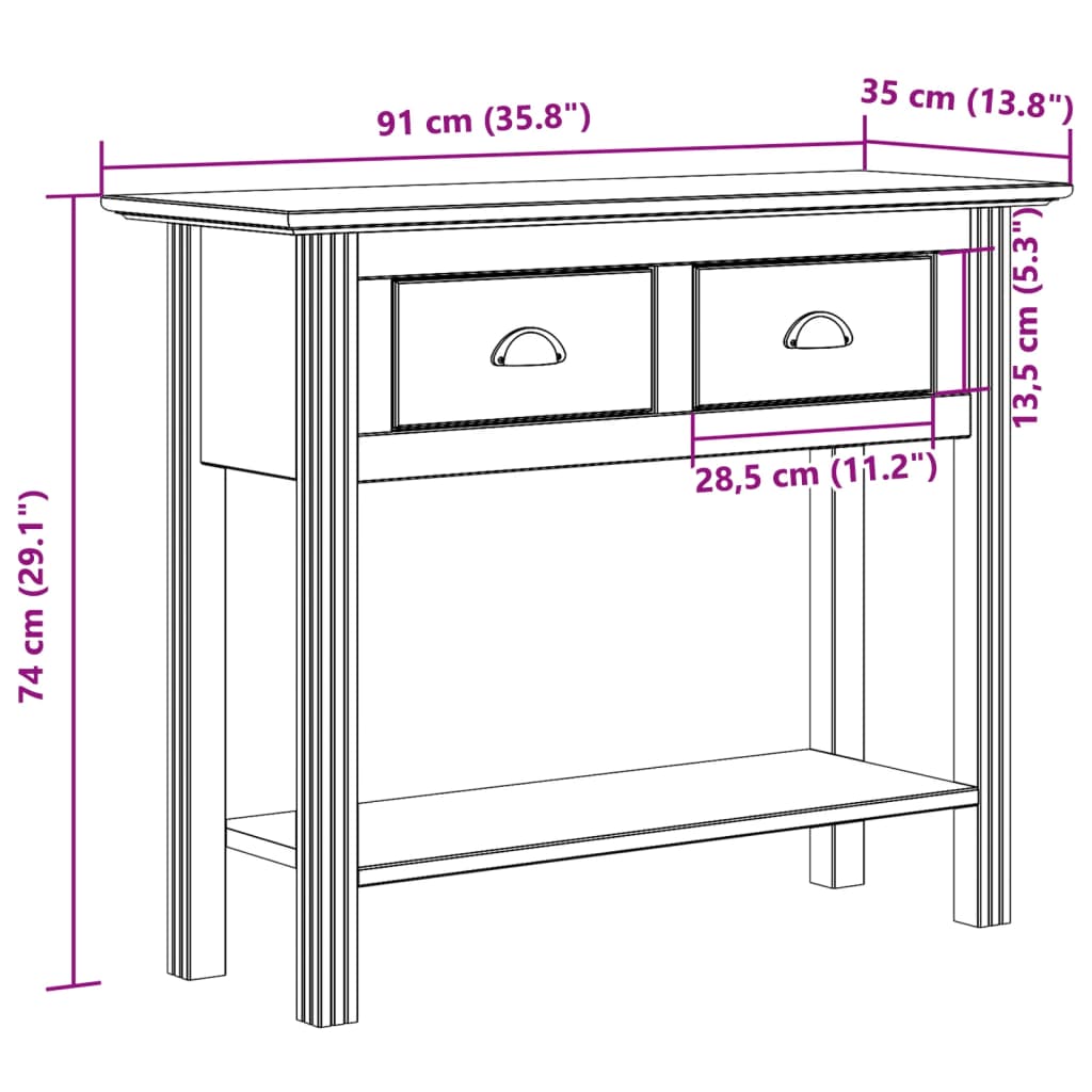 Table console BODO marron 91x35x74 cm bois de pin massif