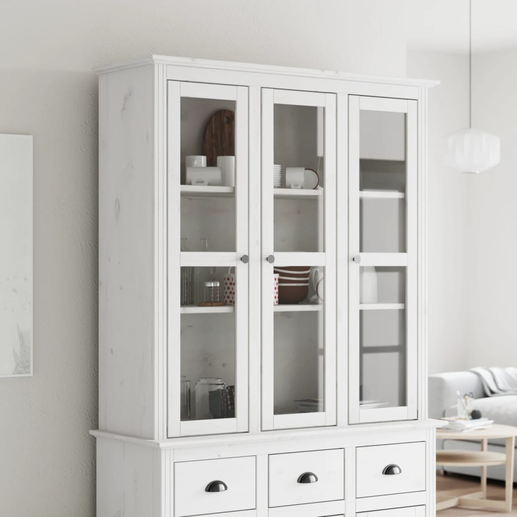 Armoire avec portes vitrées BODO blanc bois de pin massif