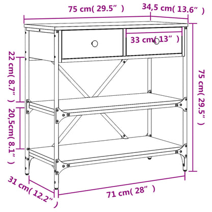 Table console chêne fumé 75x34,5x75 cm bois d'ingénierie