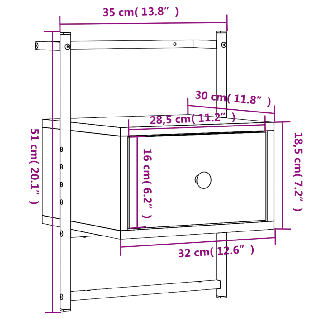 Table de chevet murale 2 pcs chêne fumé 35x30x51 cm