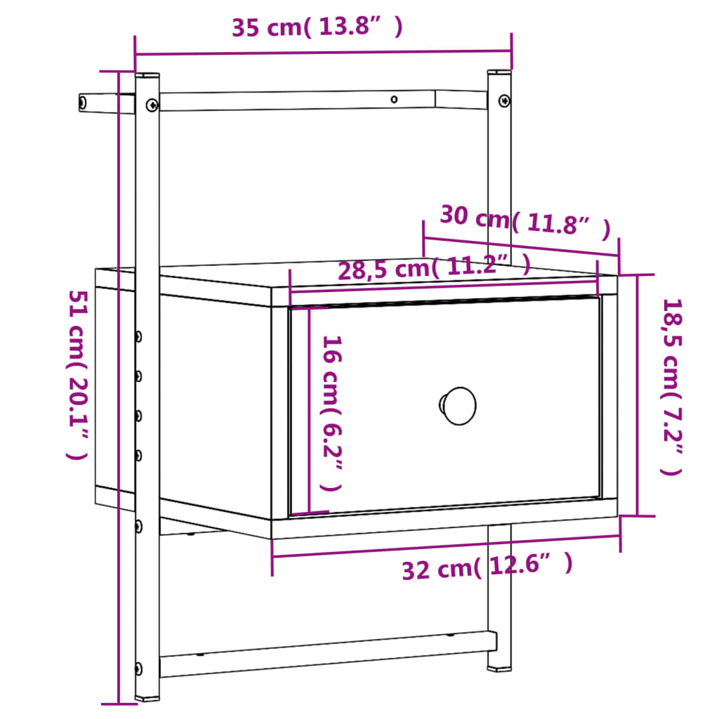 Table de chevet murale 2 pcs sonoma gris 35x30x51 cm