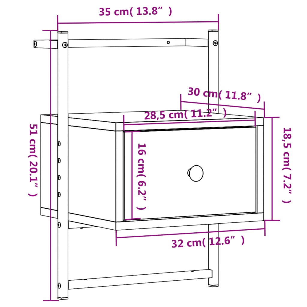 Table de chevet murale chêne brun 35x30x51 cm bois d'ingénierie