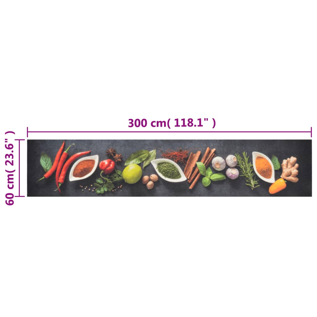 Tapis de cuisine lavable impression d'épices 60x300 cm velours