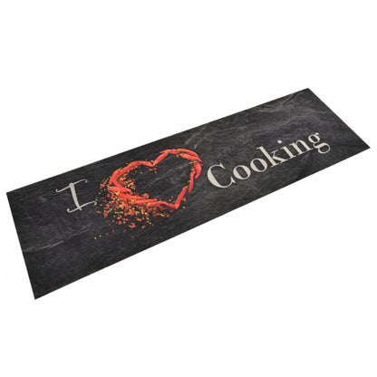 Tapis de cuisine lavable impression cuisine noir 45x150 cm